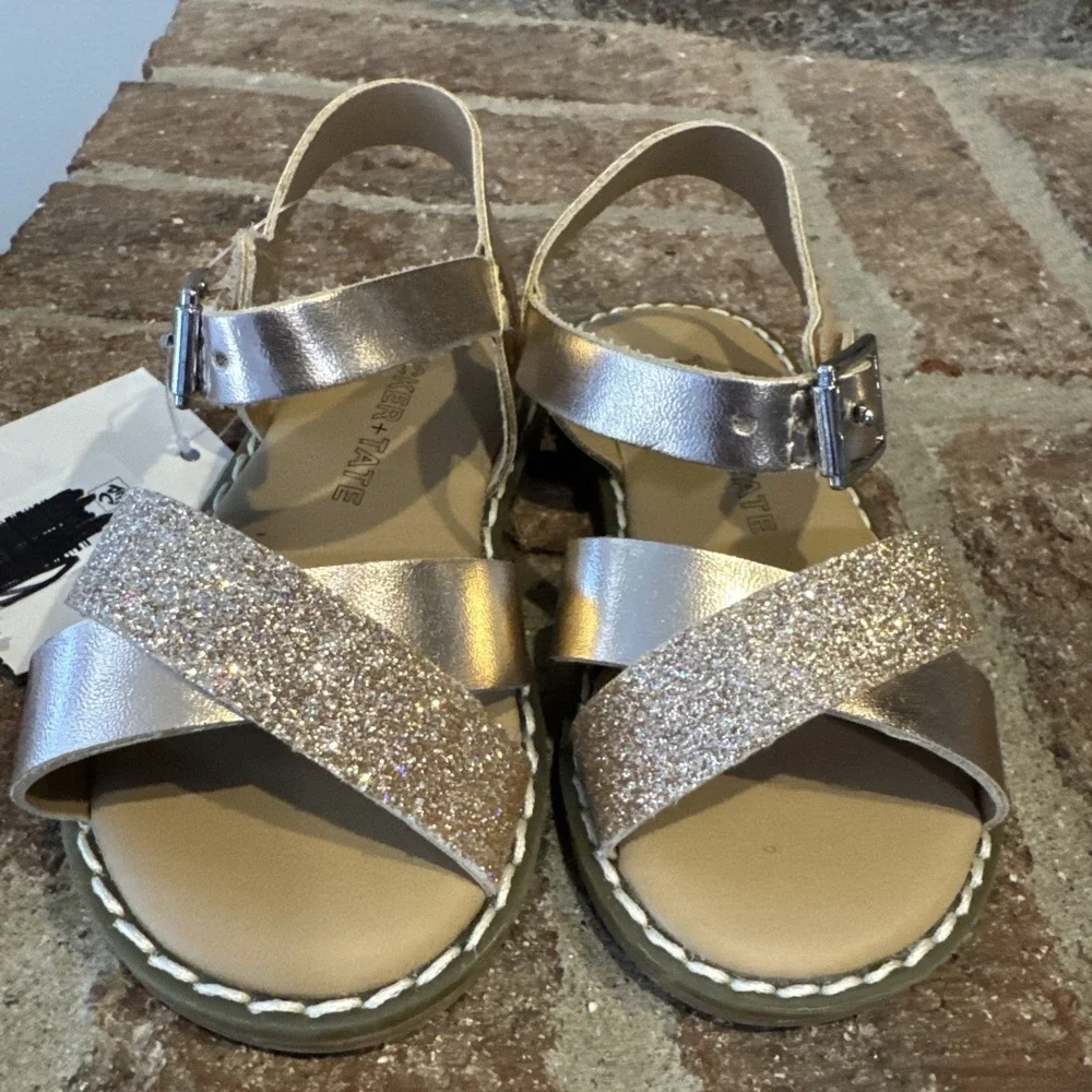 Tucker + Tate Arya Girls Cross Strap Rose Gold 5D Glitter Faux‎ Leather #0023